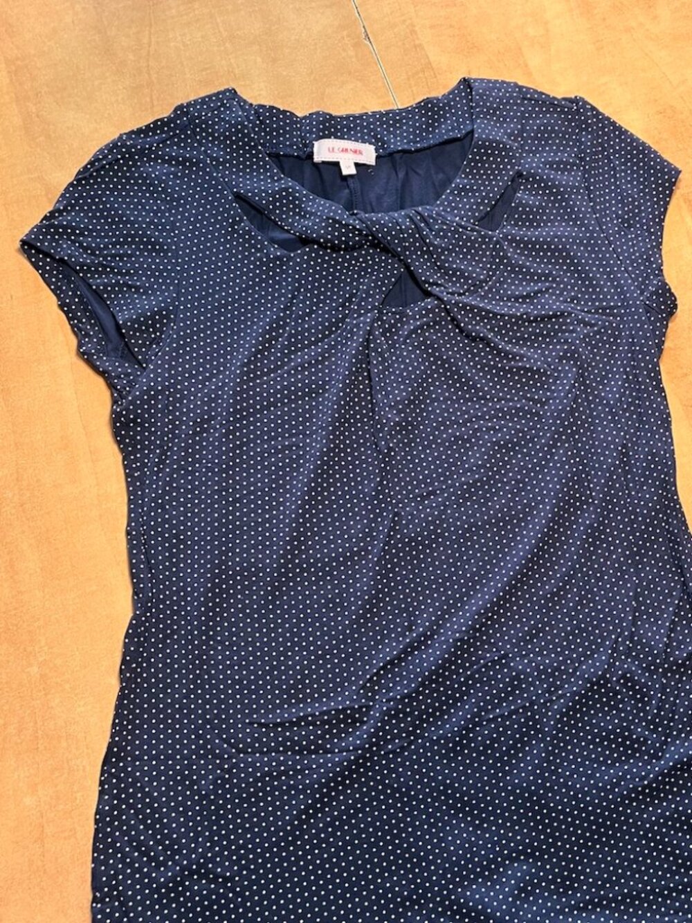 Women’s Navy Polka Dot Keyhole Cap Sleeve Top